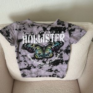 California Hollister butterfly purple tie-dye cropped tee